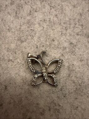 Sterling Silver Butterfly Pendant with Diamonds - Silver